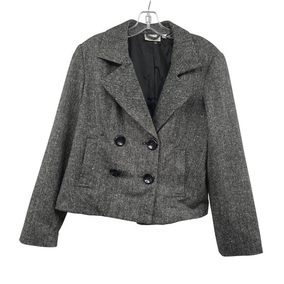 Studio Works Wool Blend Double Breasted Blazer Black/White Size Large Pockets - Picture 1 of 9
